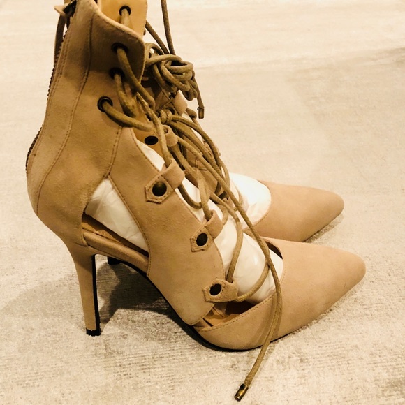 SOLD Marissa Webb Daphnie Tan Suede Lace Up Heels - Picture 6 of 8